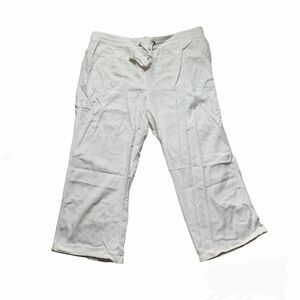 Per Se Women's Plus White Linen Pull On Cropped Pants Drawstring Pockets 1X